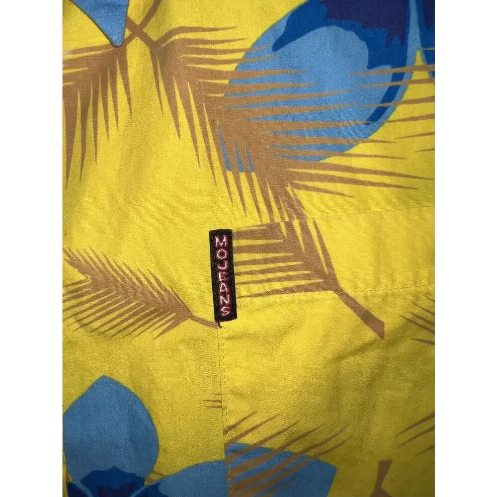 MOJEANS Yellow Blue Floral Tropical Palm Tree Print Button Up Shirt 3XL Vintage - Picture 14 of 15